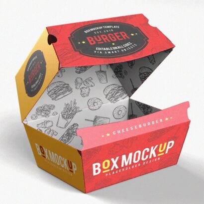 Takeaway Packaging Hamburger Box Mock-Up