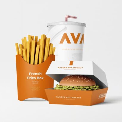 custom French fries and burger box packaging