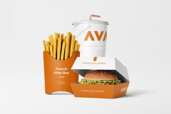 custom French fries and burger box packaging